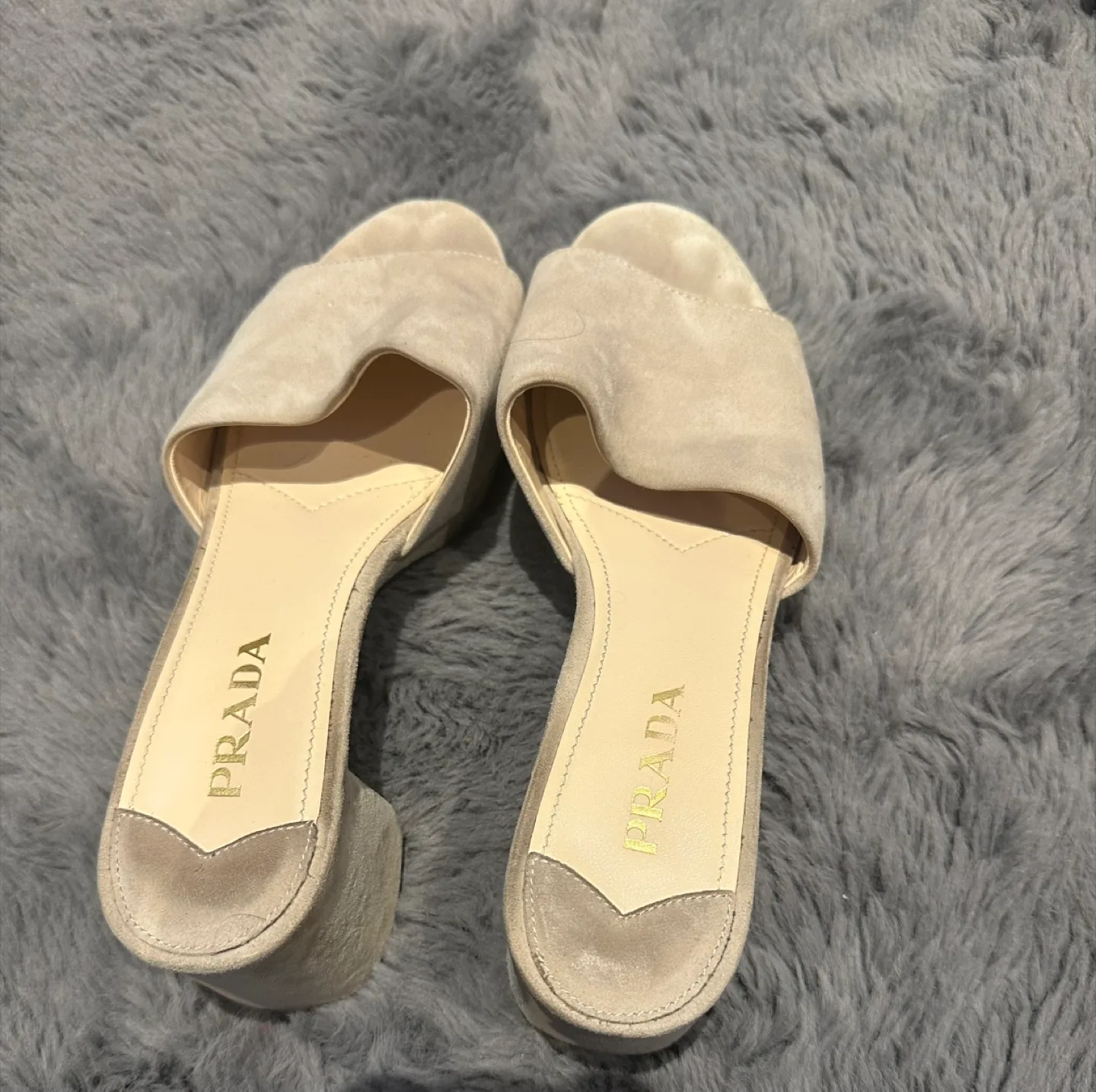 Prada Beige Suede Platform Slides thumbnail