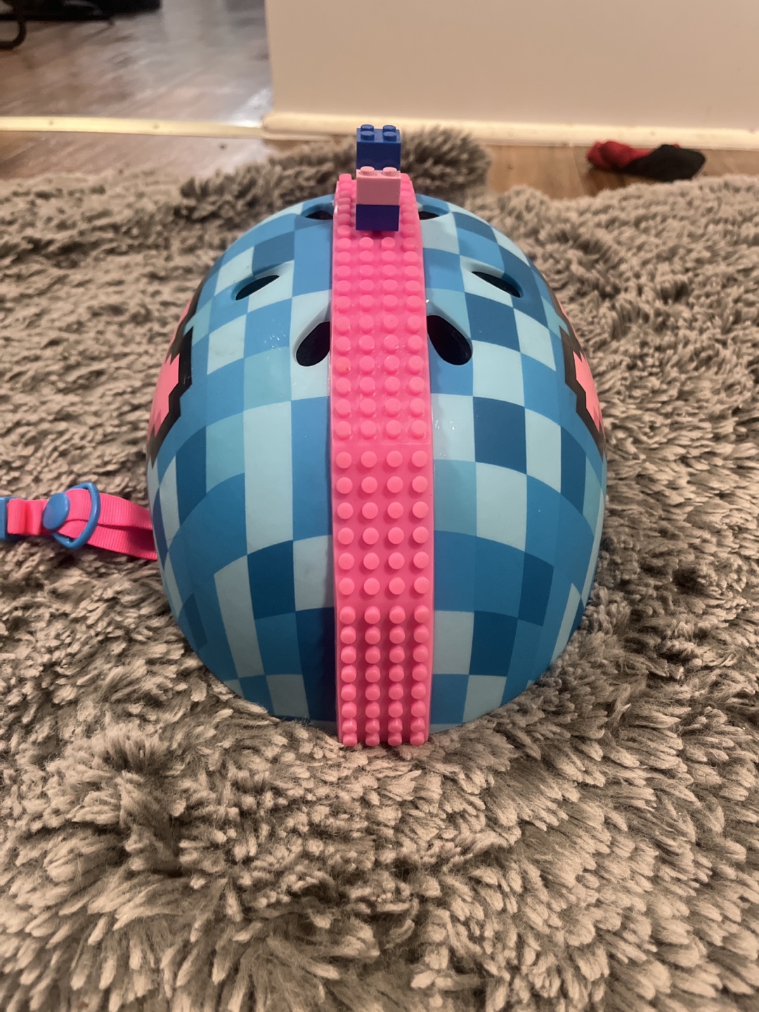Kids' Bike Helmet, Size Small, Blue and Pink Pixel Design