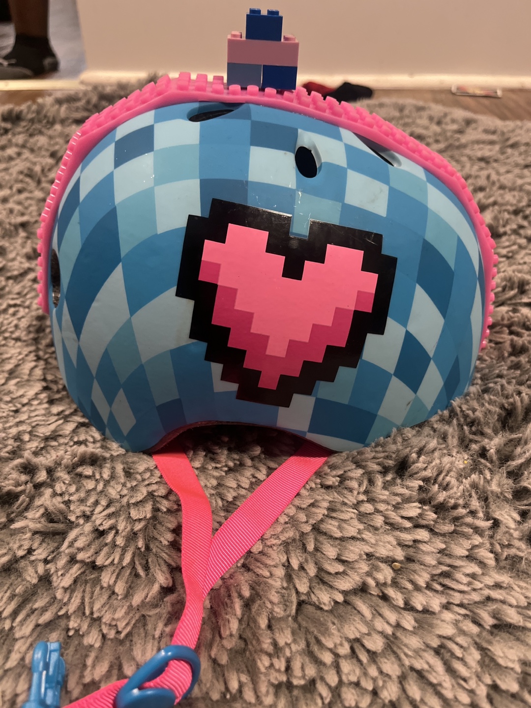 Kids' Bike Helmet, Size Small, Blue and Pink Pixel Design - photo 2