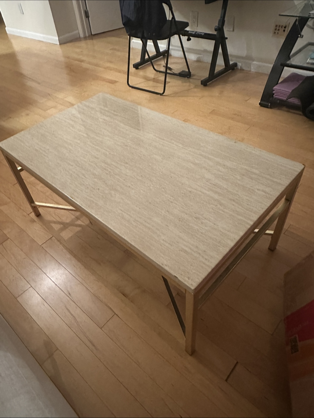 Modern Gold Metal and Stone Coffee Table