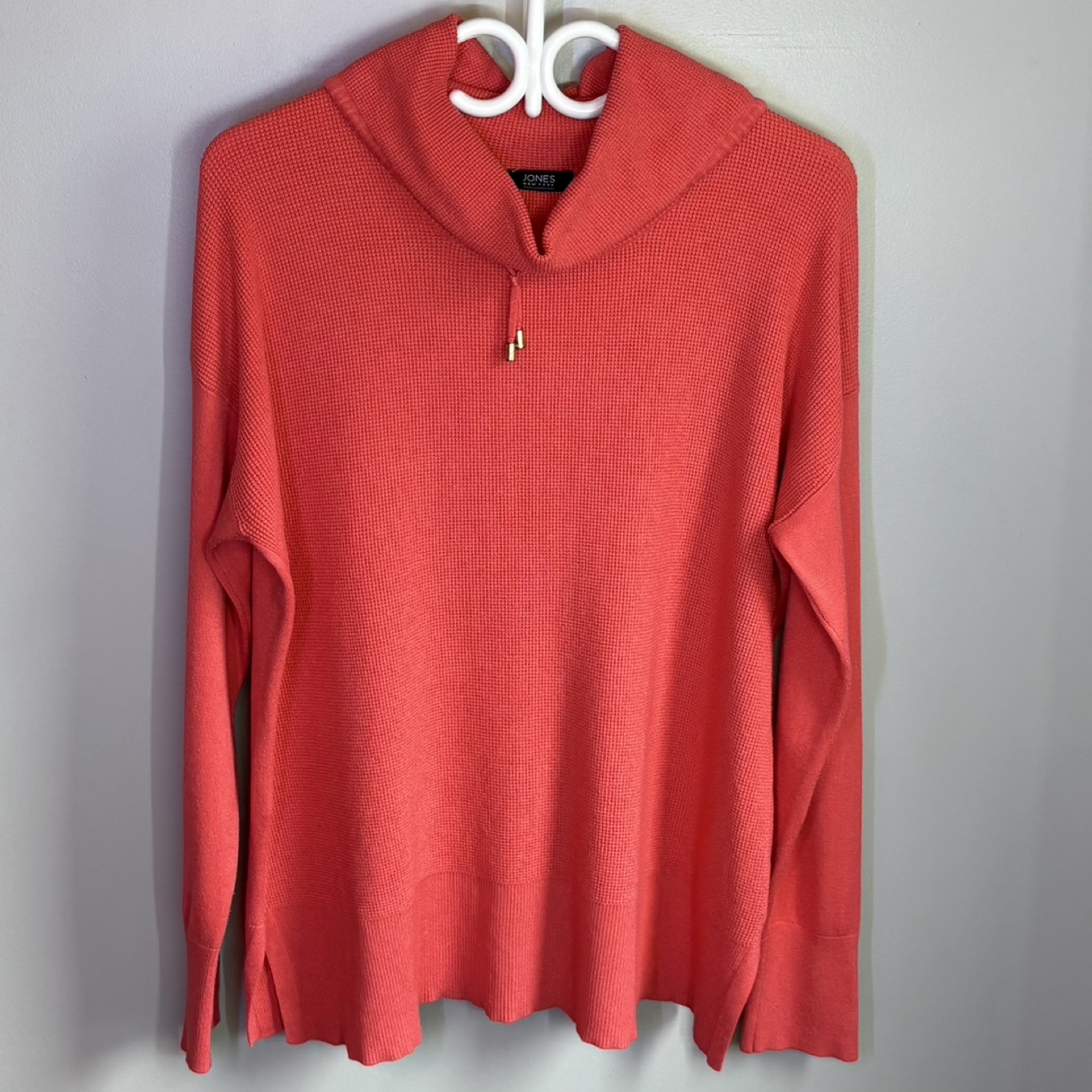 Jones New York Coral Waffle Knit Cowl Neck Drop Shoulder Sweater