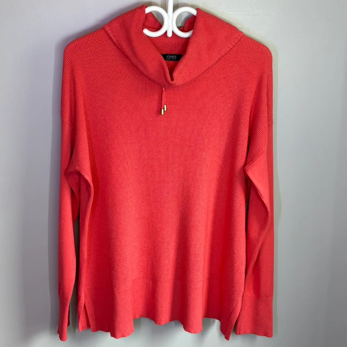 Jones New York Coral Waffle Knit Cowl Neck Drop Shoulder Sweater thumbnail