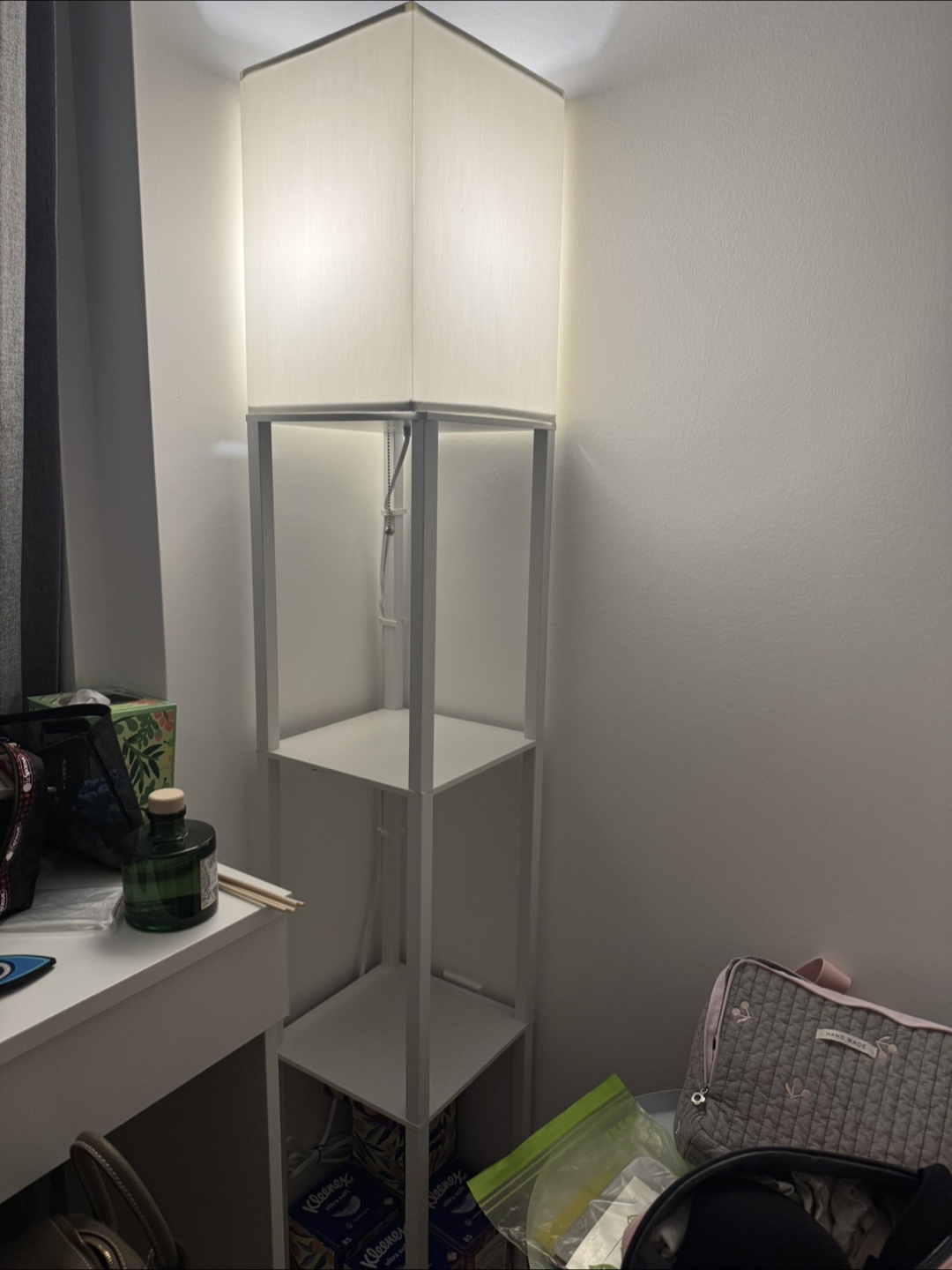 White Floor Lamp with 3-Tier Shelf