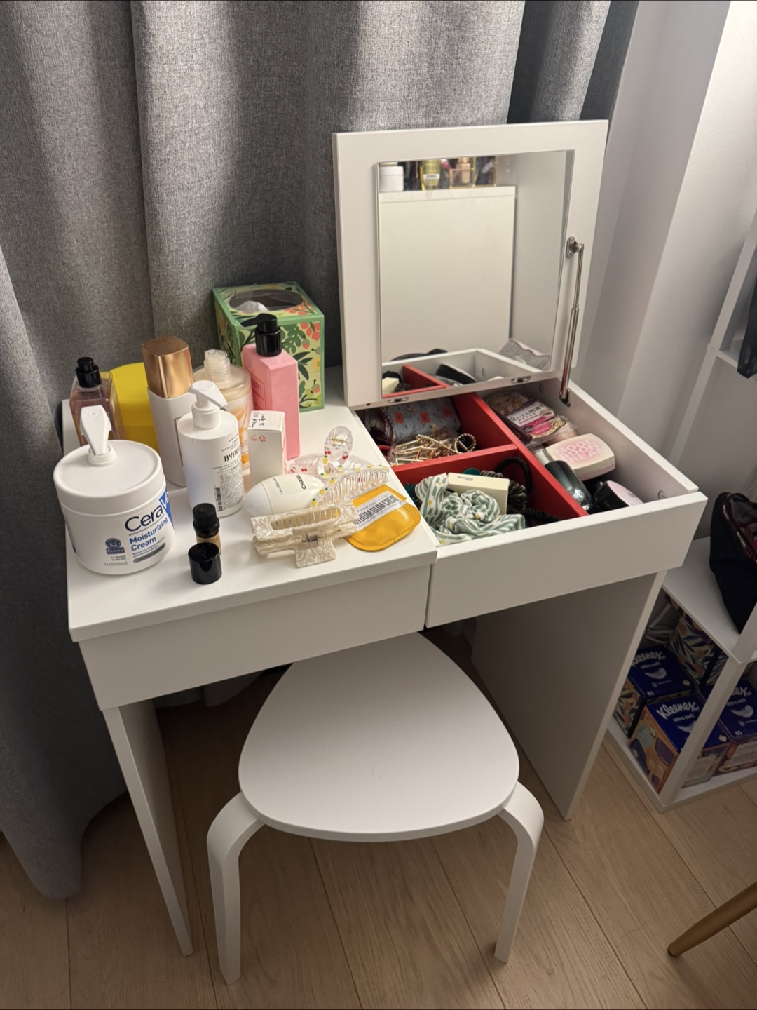 White Vanity Set with Mirror and Stool