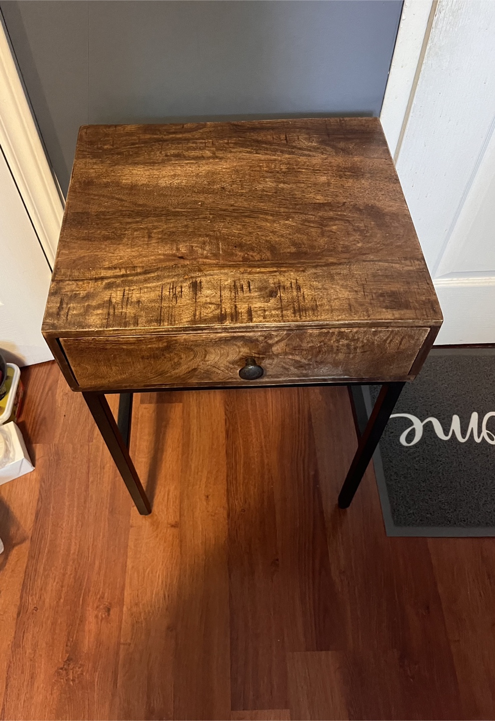 Rustic Wooden Nightstand with Black Metal Legs - photo 2