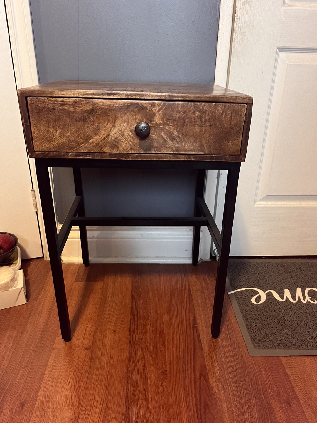 Rustic Wooden Nightstand with Black Metal Legs