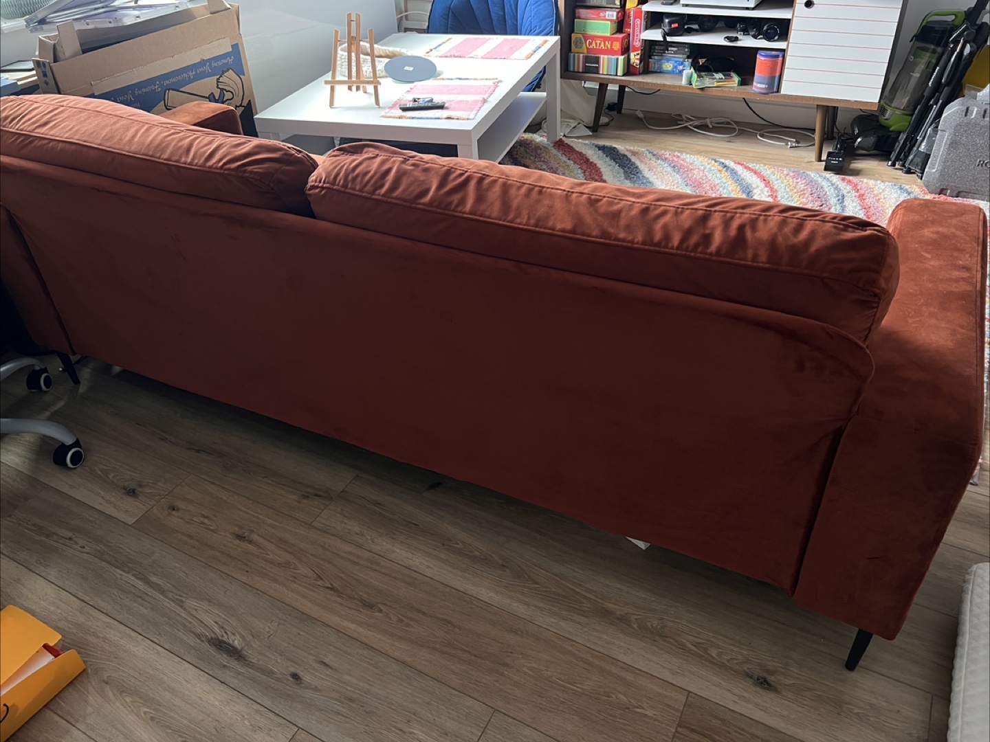 rust orange velvet couch - photo 3