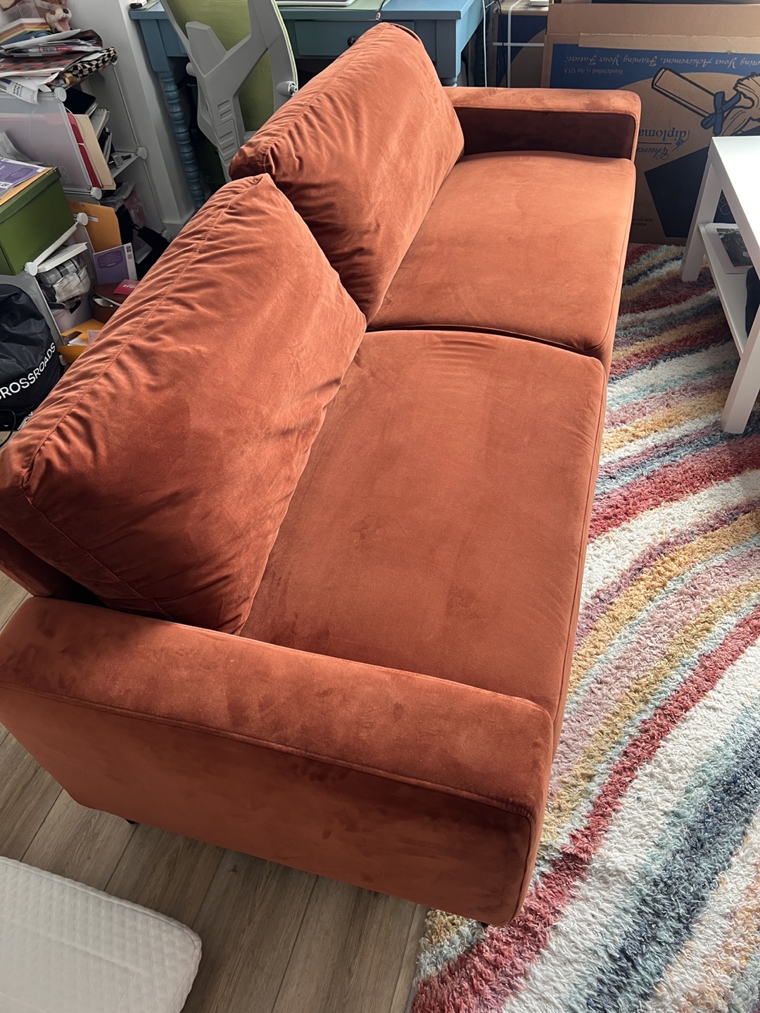 rust orange velvet couch - photo 2