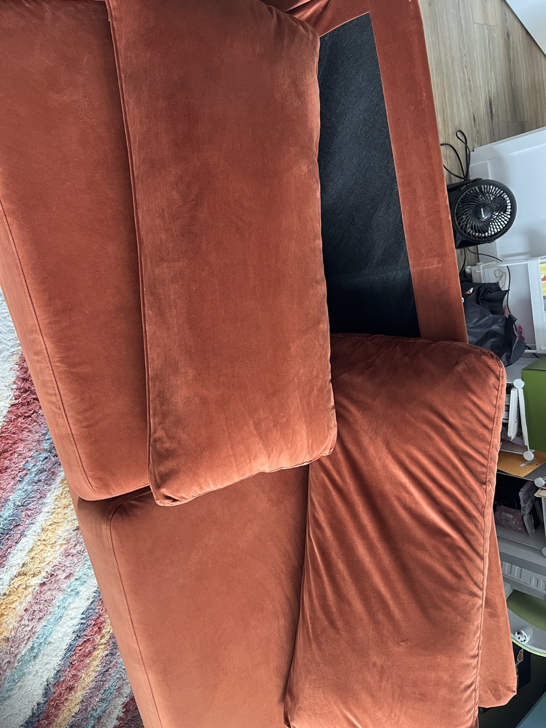 rust orange velvet couch - photo 4