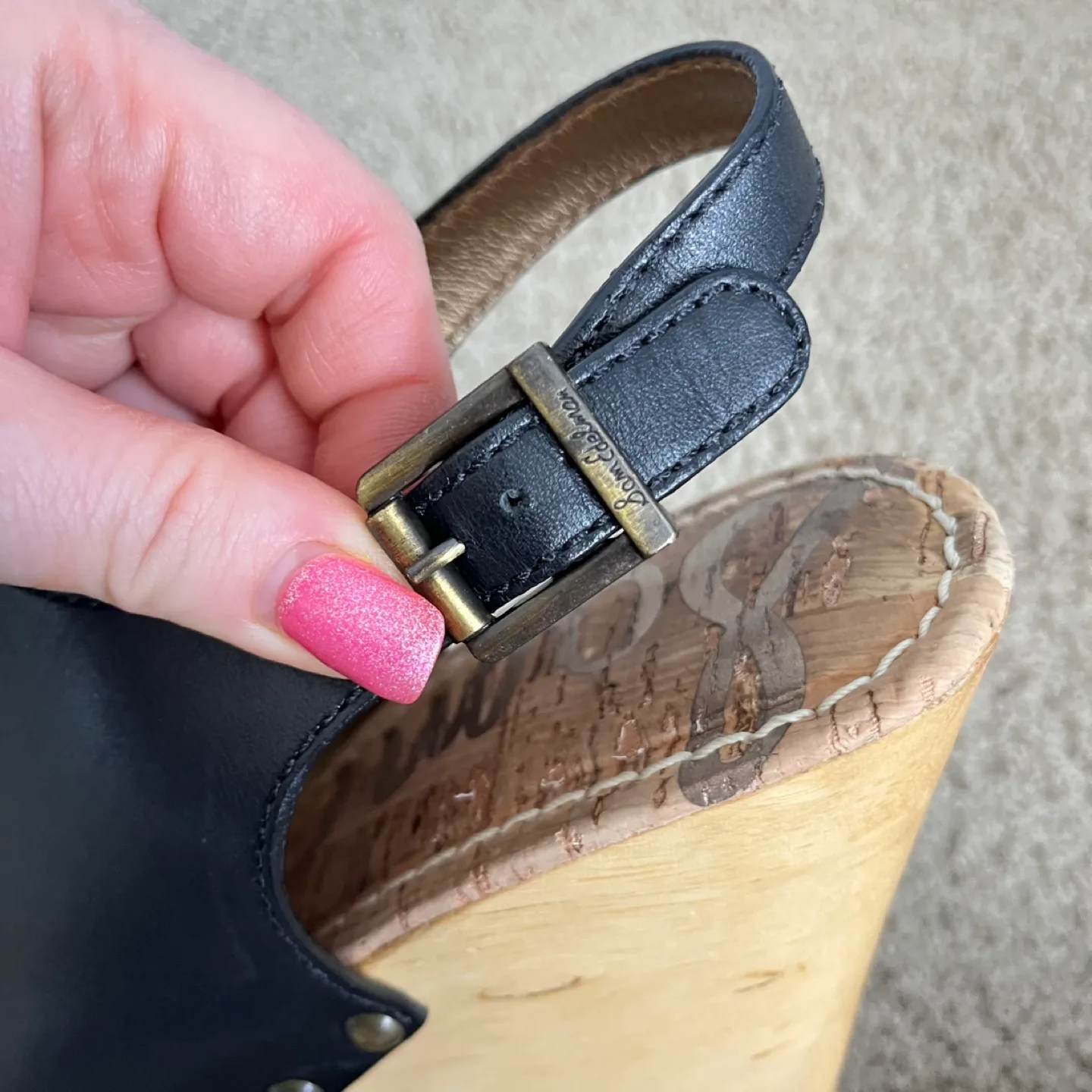 Sam Edelman Black Leather Studded Wedge Sandals image indicator(6)