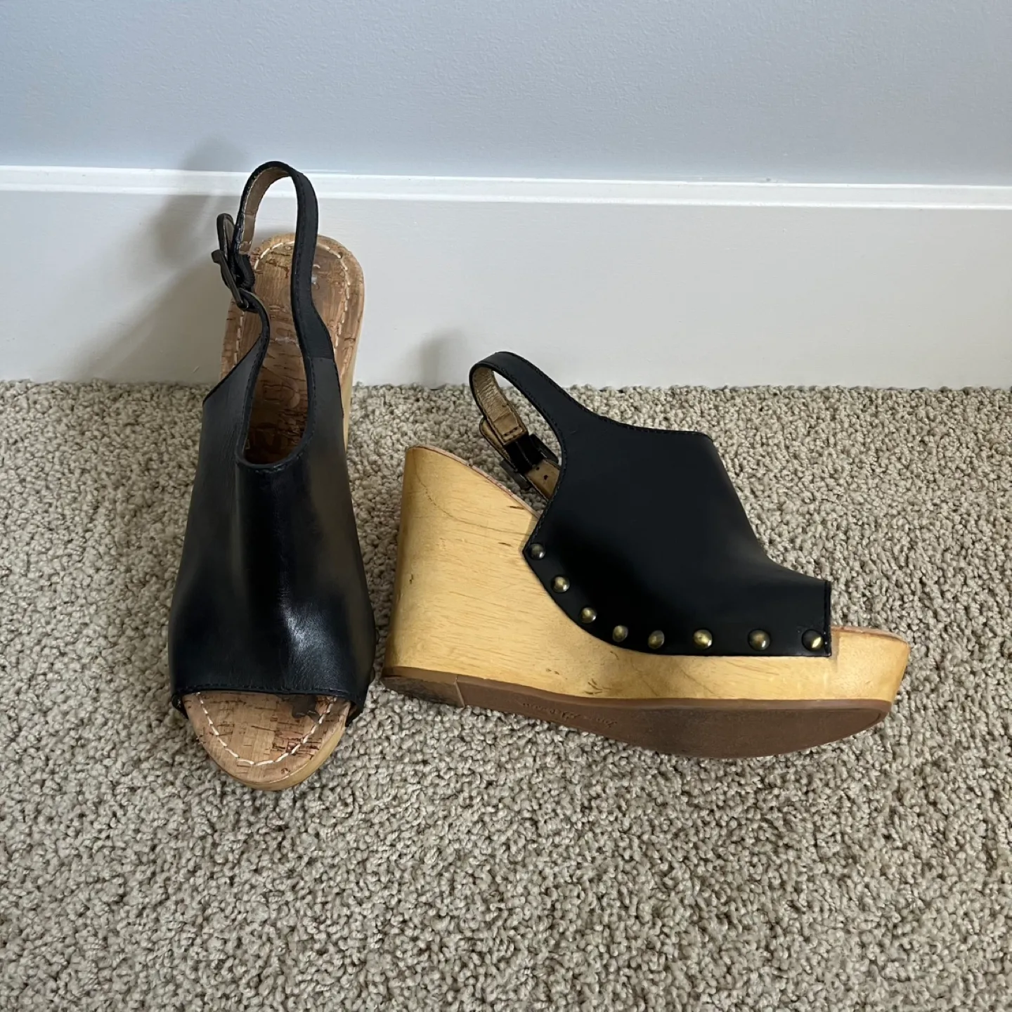Sam Edelman Black Leather Studded Wedge Sandals image indicator(2)