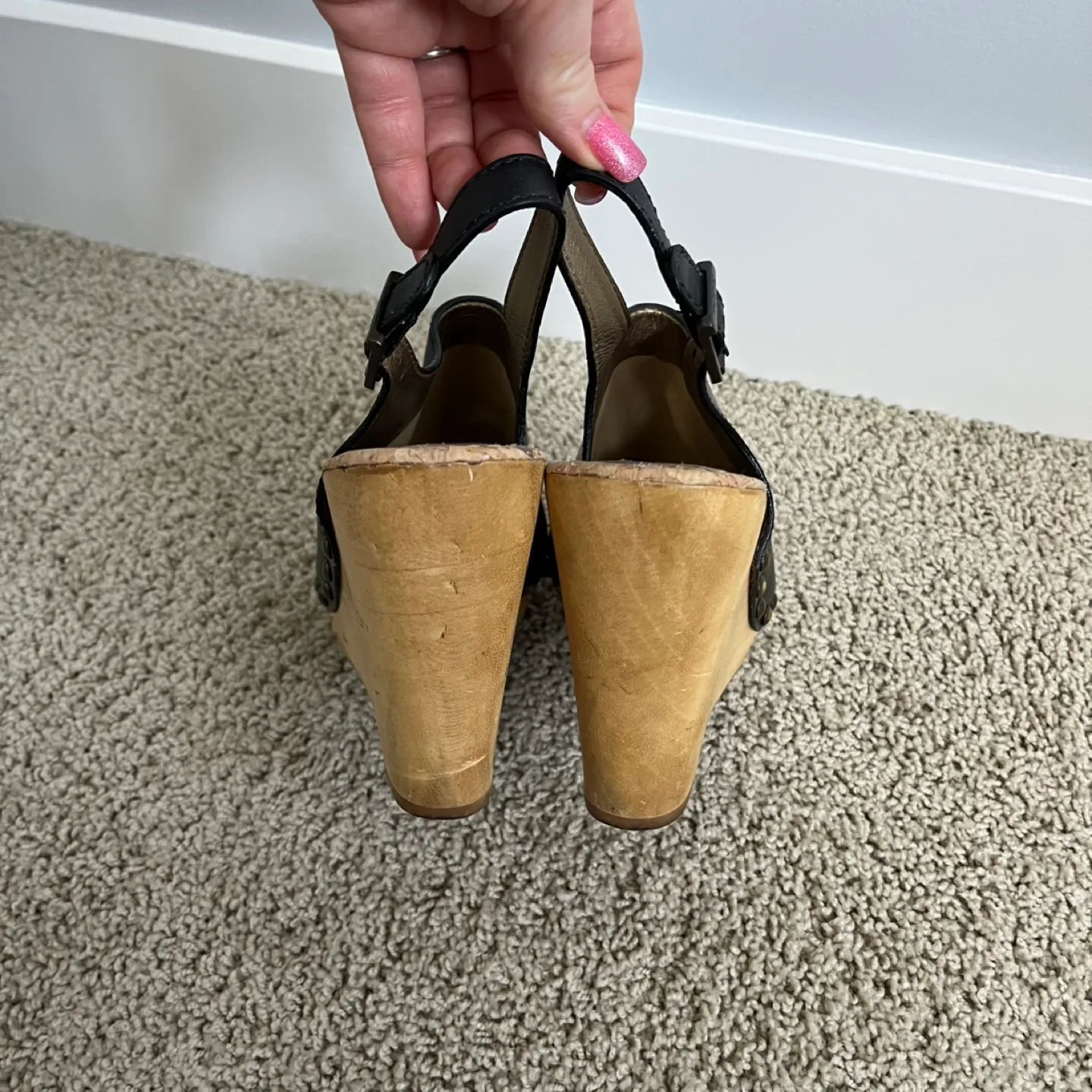 Sam Edelman Black Leather Studded Wedge Sandals image indicator(5)