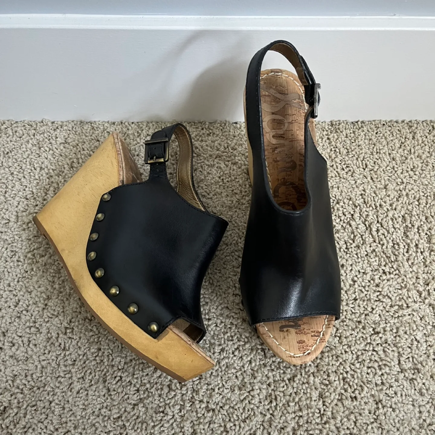 Sam Edelman Black Leather Studded Wedge Sandals image indicator(10)