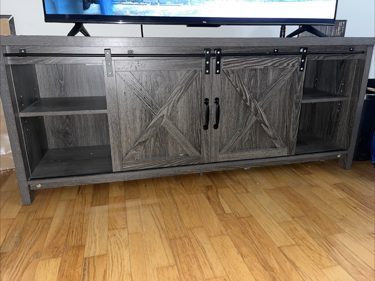 Farmhouse Style TV Stand with Sliding Barn Doors