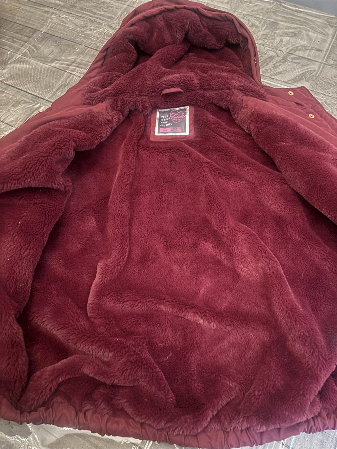 Burgundy Hooded Puffer Jacket justice