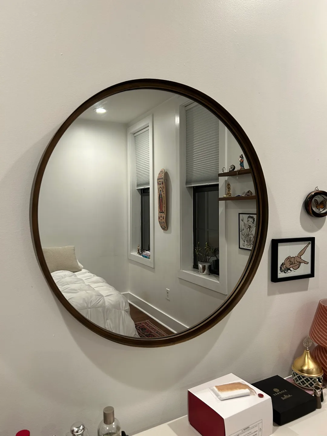 Round Wall Mirror with Dark Brown Bronze Frame thumbnail