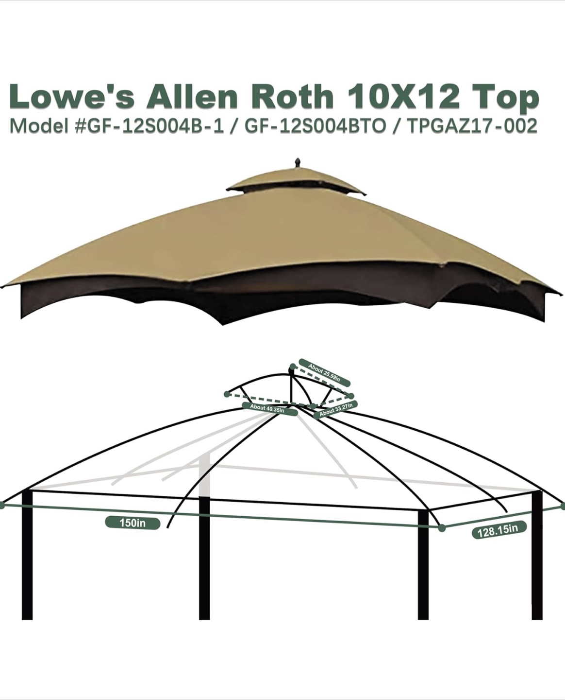 Lowe's Allen Roth 10x12 Gazebo Canopy Top Replacement - photo 4