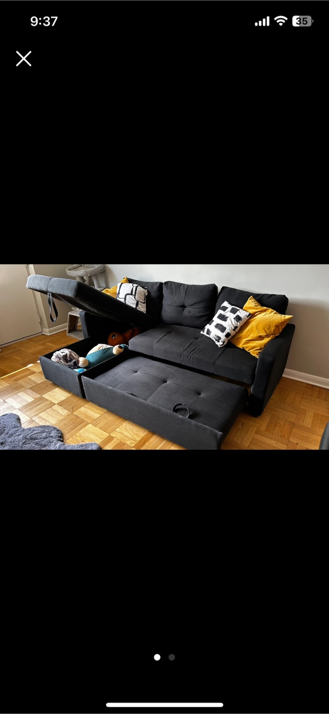 Black L-pull out couch- small damage! - photo 2