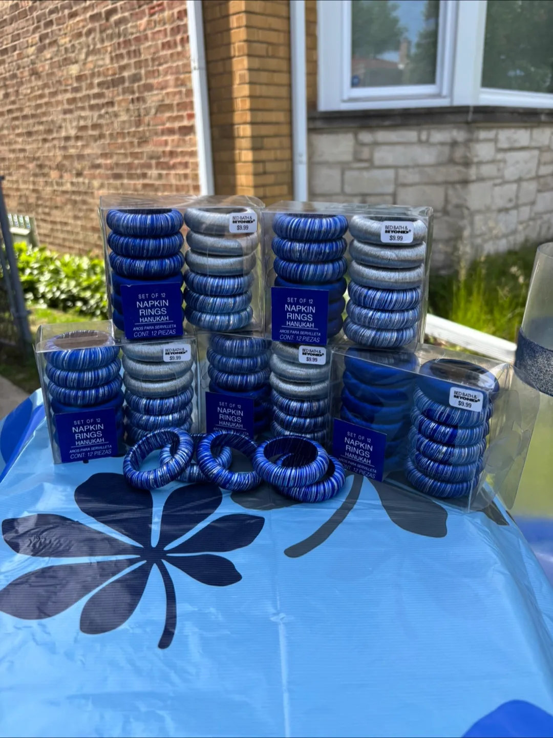 Set of 60 Blue and Silver Napkin Rings for Hanukkah thumbnail