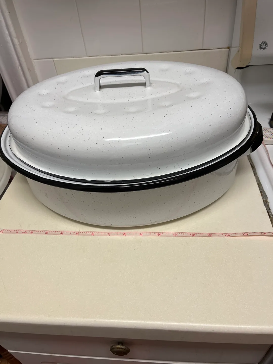 Vintage Speckled White Enamel Roasting Pan with Lid image indicator(2)