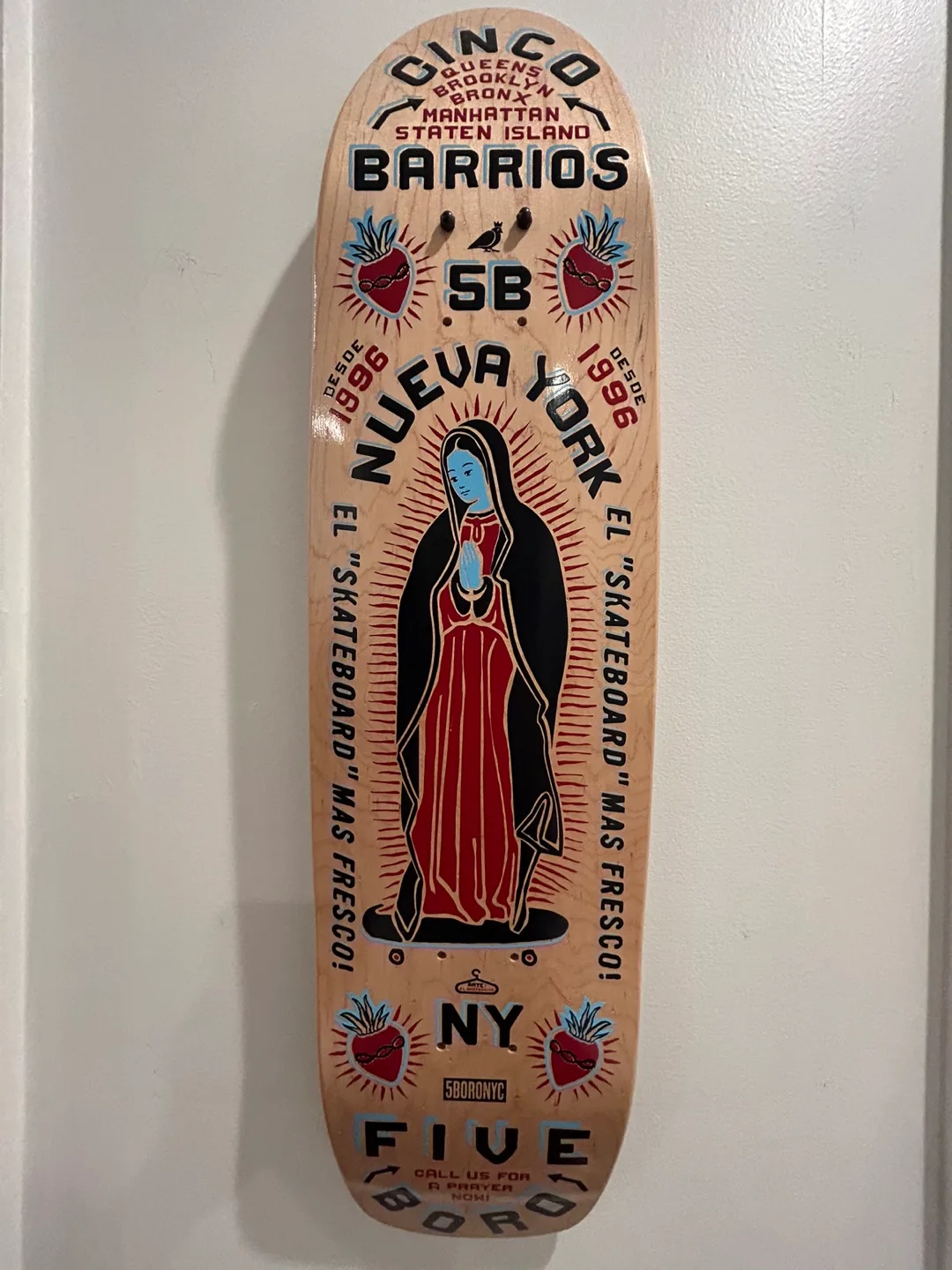 Five Boro NYC Skateboard Deck - Virgin Mary design thumbnail