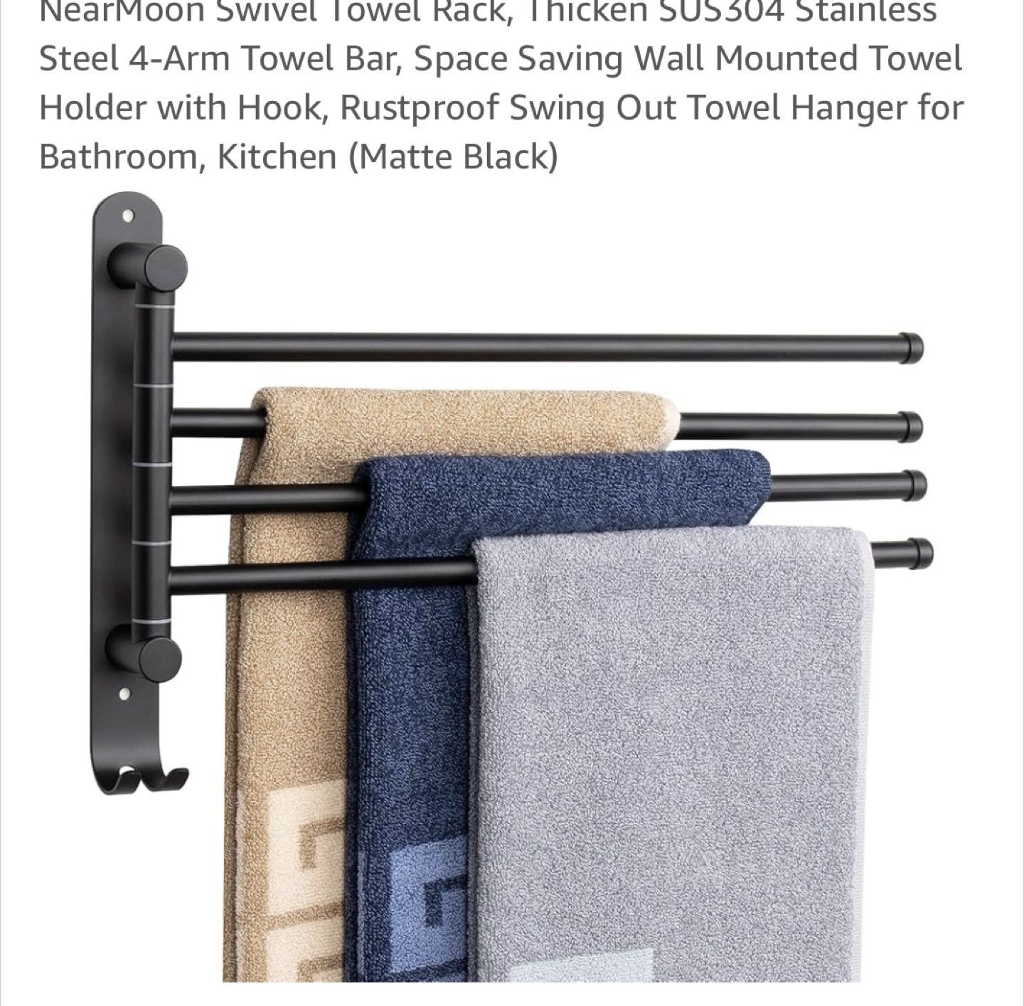 NearMoon 4-Arm Swivel Towel Rack - Matte Black
