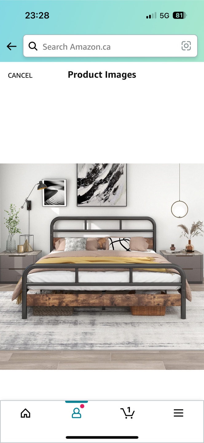 Twin Metal Platform Bed Frame with Wooden Headboard - photo 2