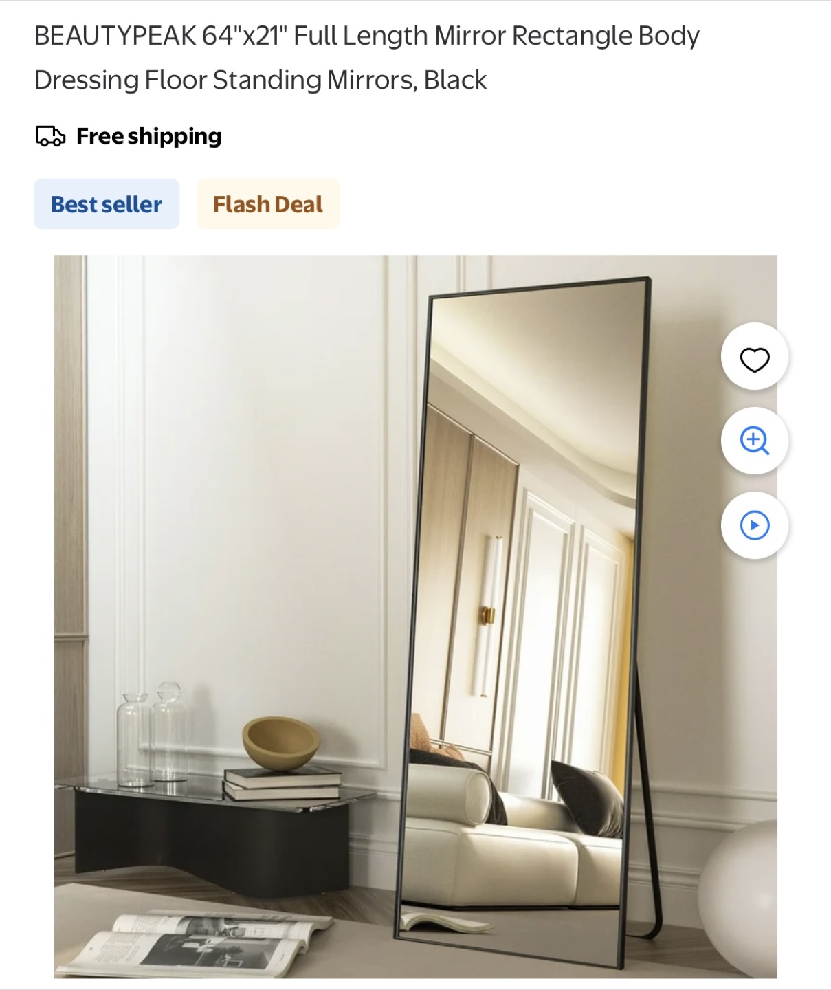 Full Length Floor Mirror - Black Frame