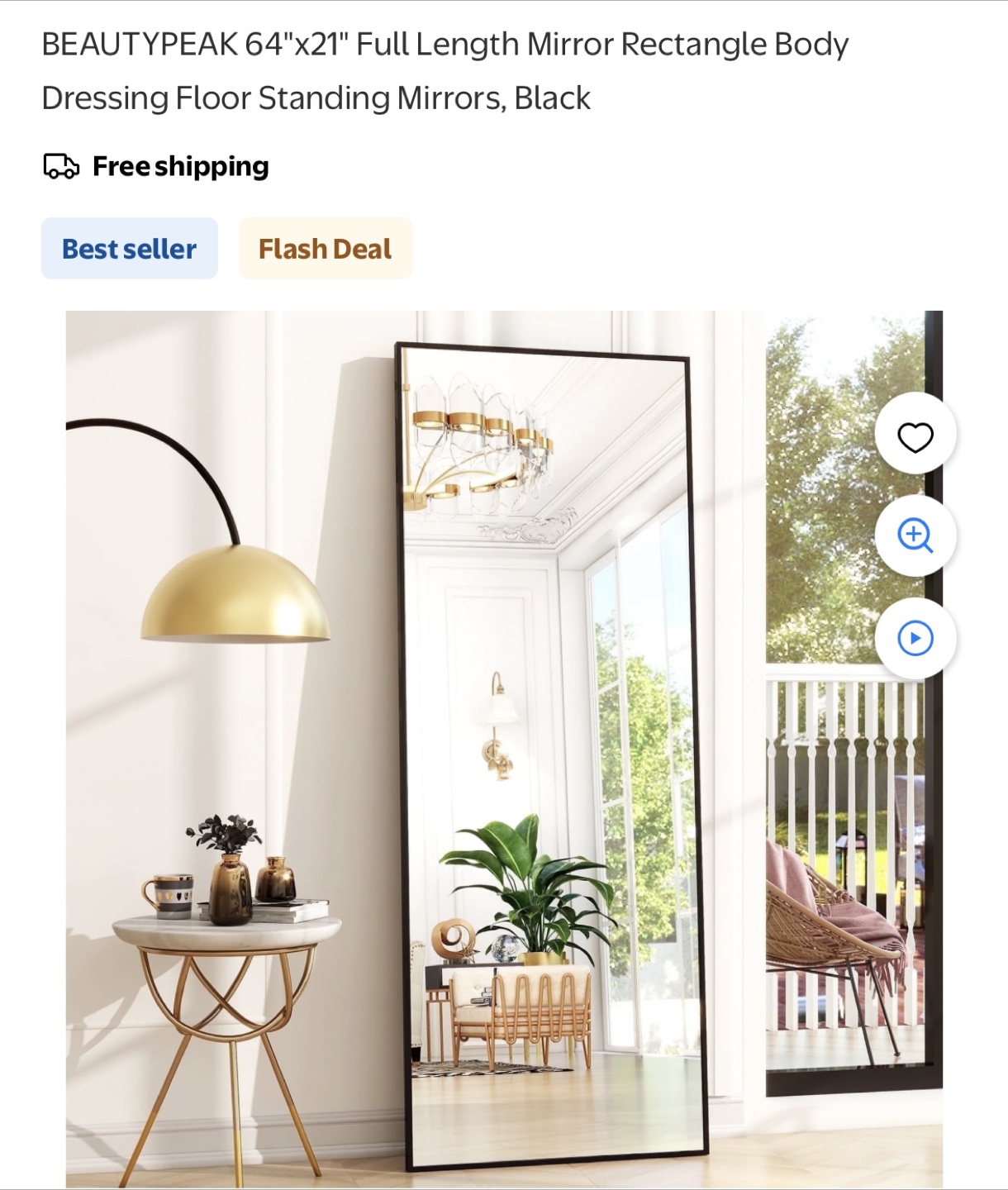 Full Length Floor Mirror - Black Frame - photo 2