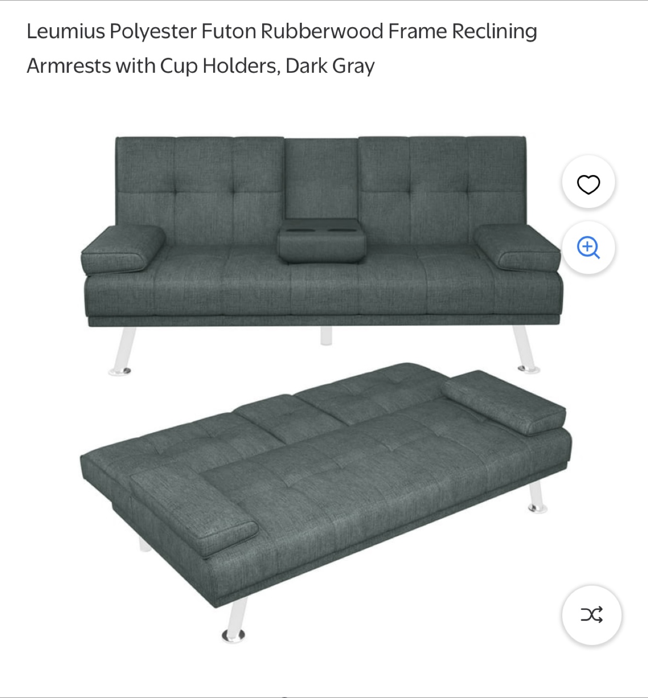 Leumius Futon Sofa Bed, Dark Gray - photo 4