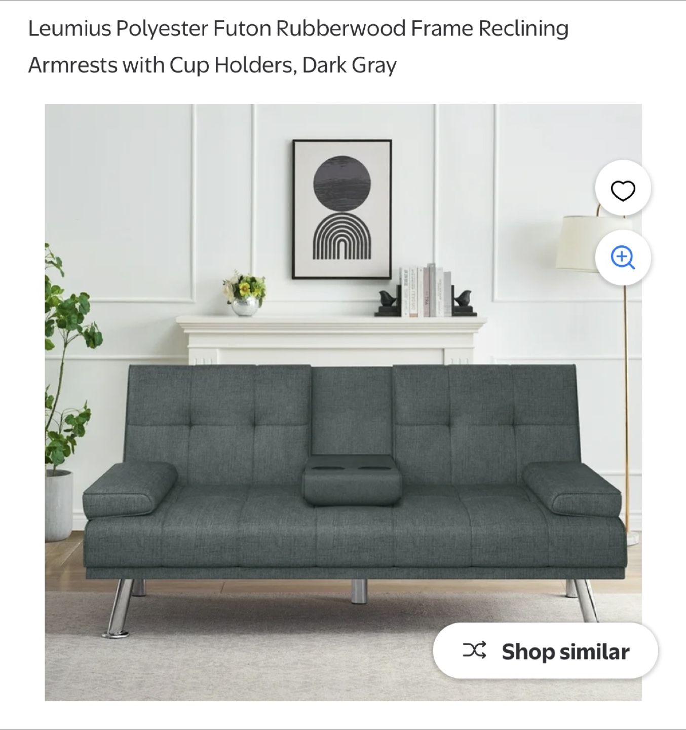 Leumius Futon Sofa Bed, Dark Gray - photo 2