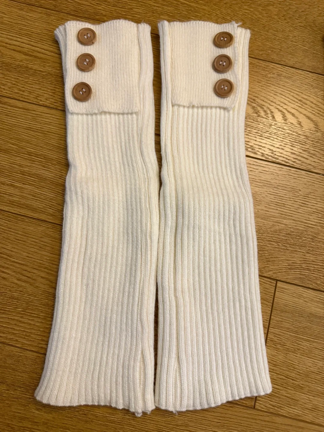 Women Cream Knit Leg Warmers with Buttons. #freecycle thumbnail