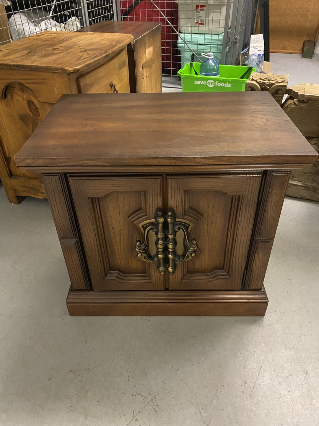 Vintage Wooden Nightstand with Cabinet