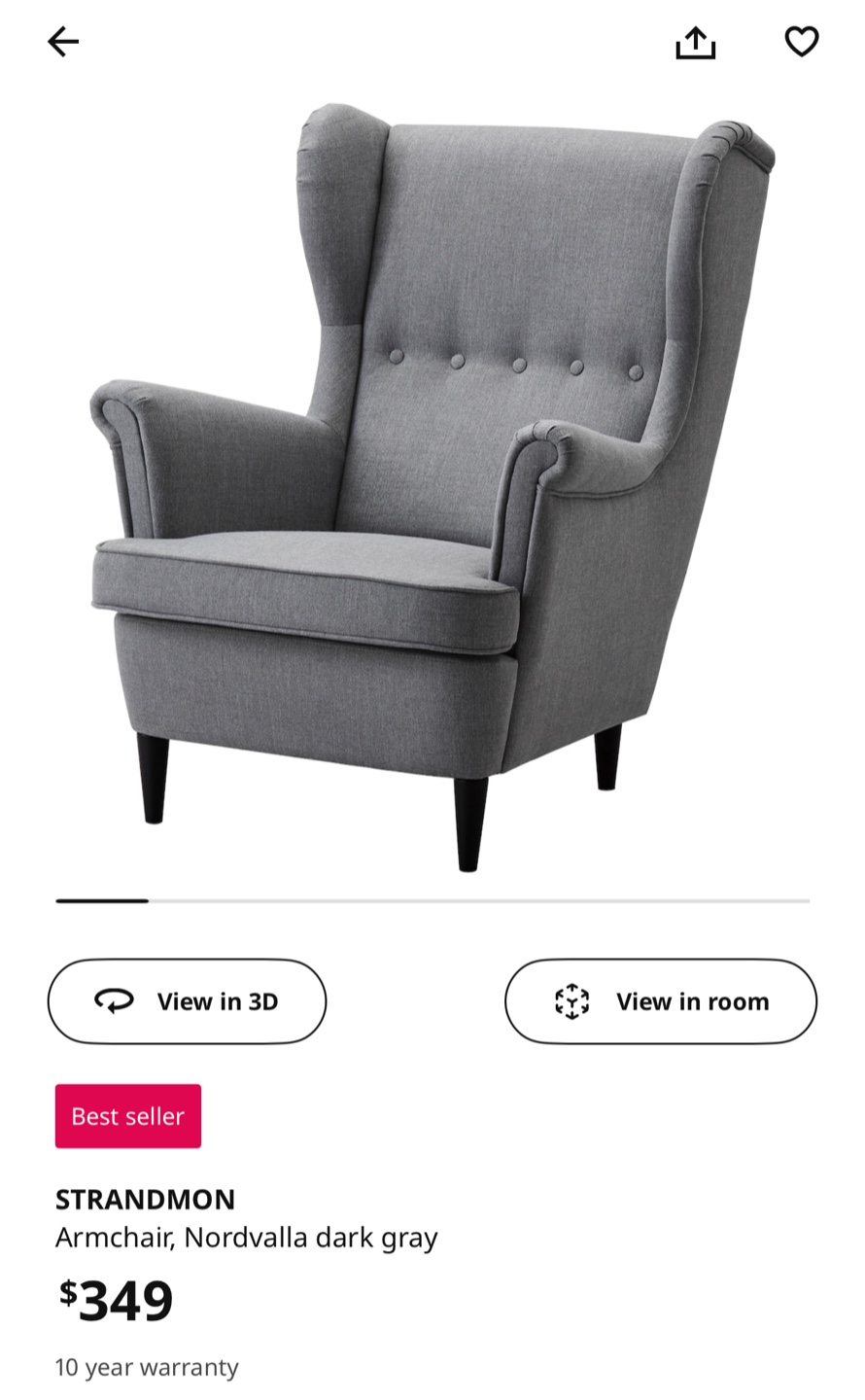STRANDMON Armchair and Ottoman - Nordvalla Dark Grey