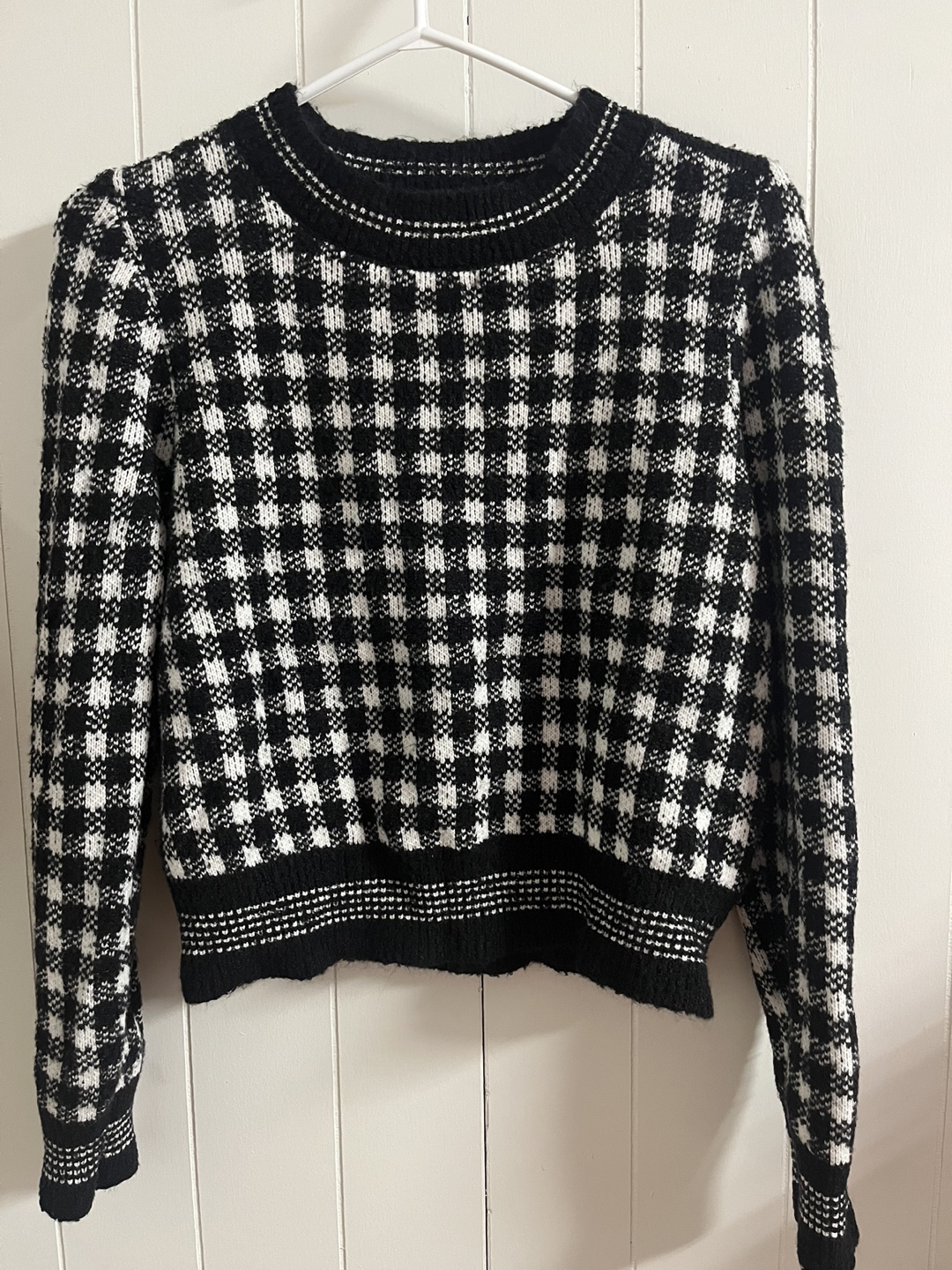 Black and White Gingham Knit Sweater - Size M