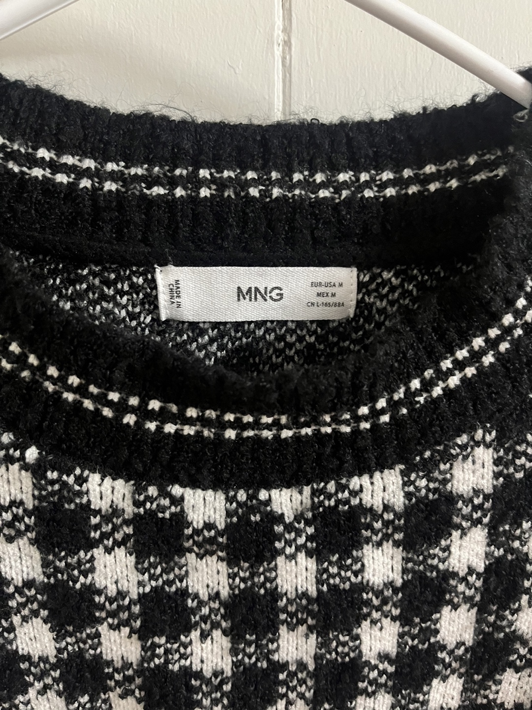 Black and White Gingham Knit Sweater - Size M - photo 2