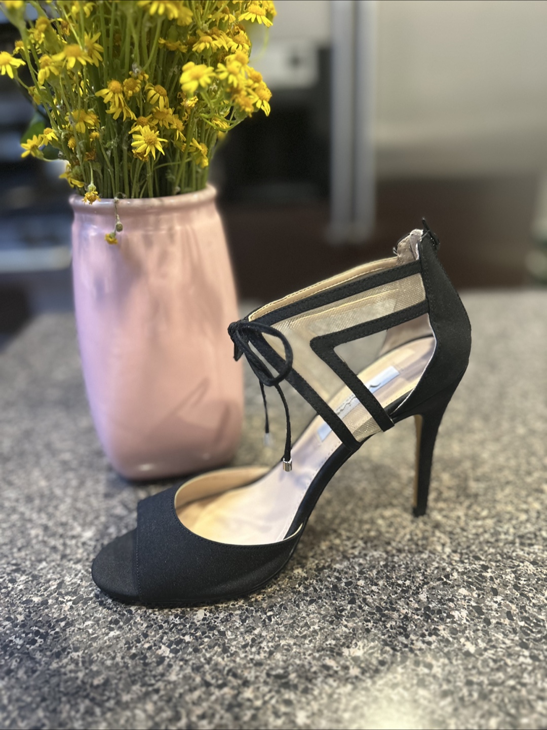 Nina Black Peep-Toe Heels Size 9
