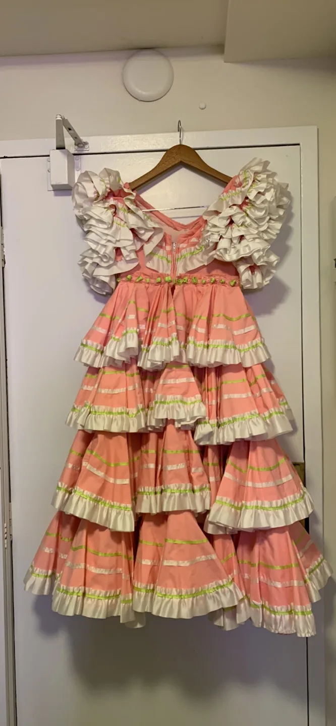 Flamenco Dress - Pink and White with Green Trim image indicator(3)