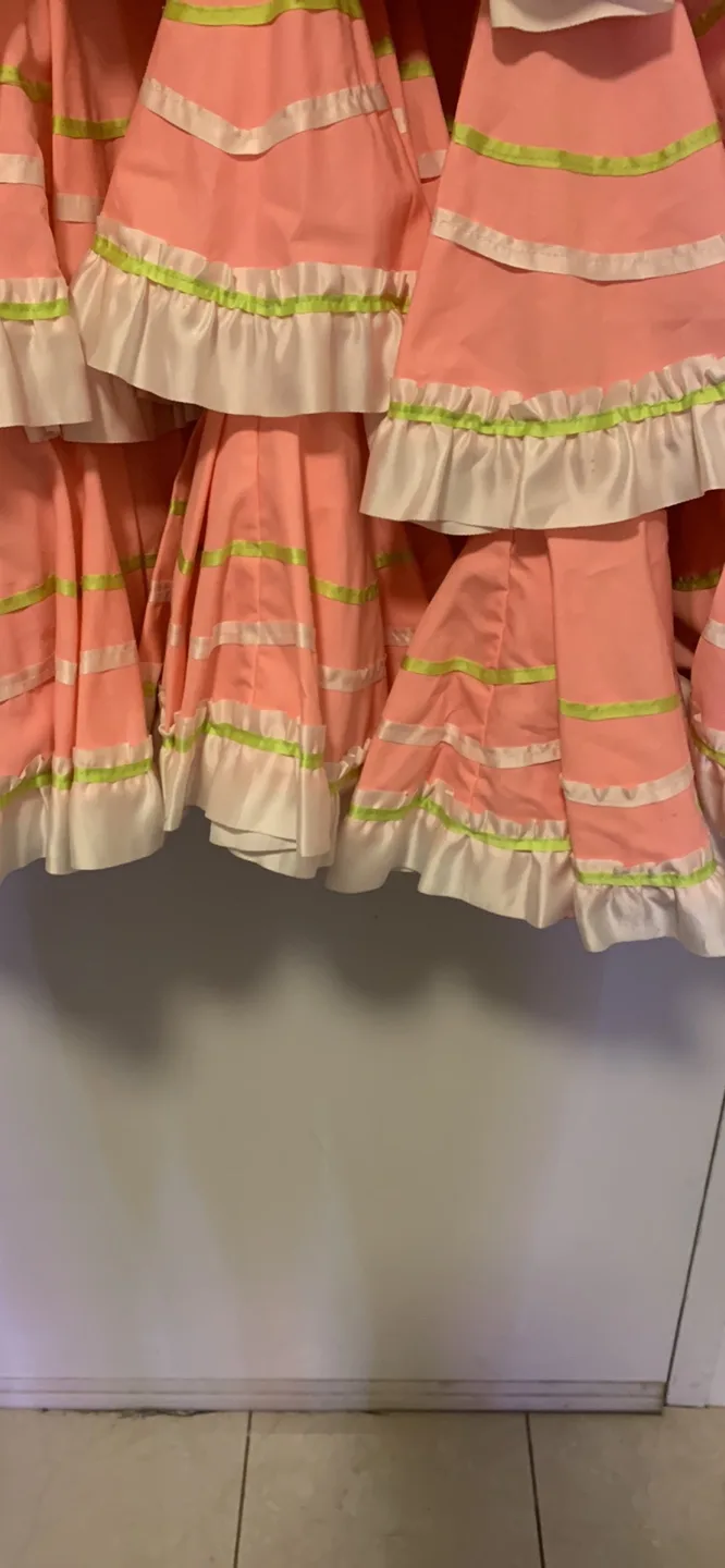 Flamenco Dress - Pink and White with Green Trim image indicator(4)