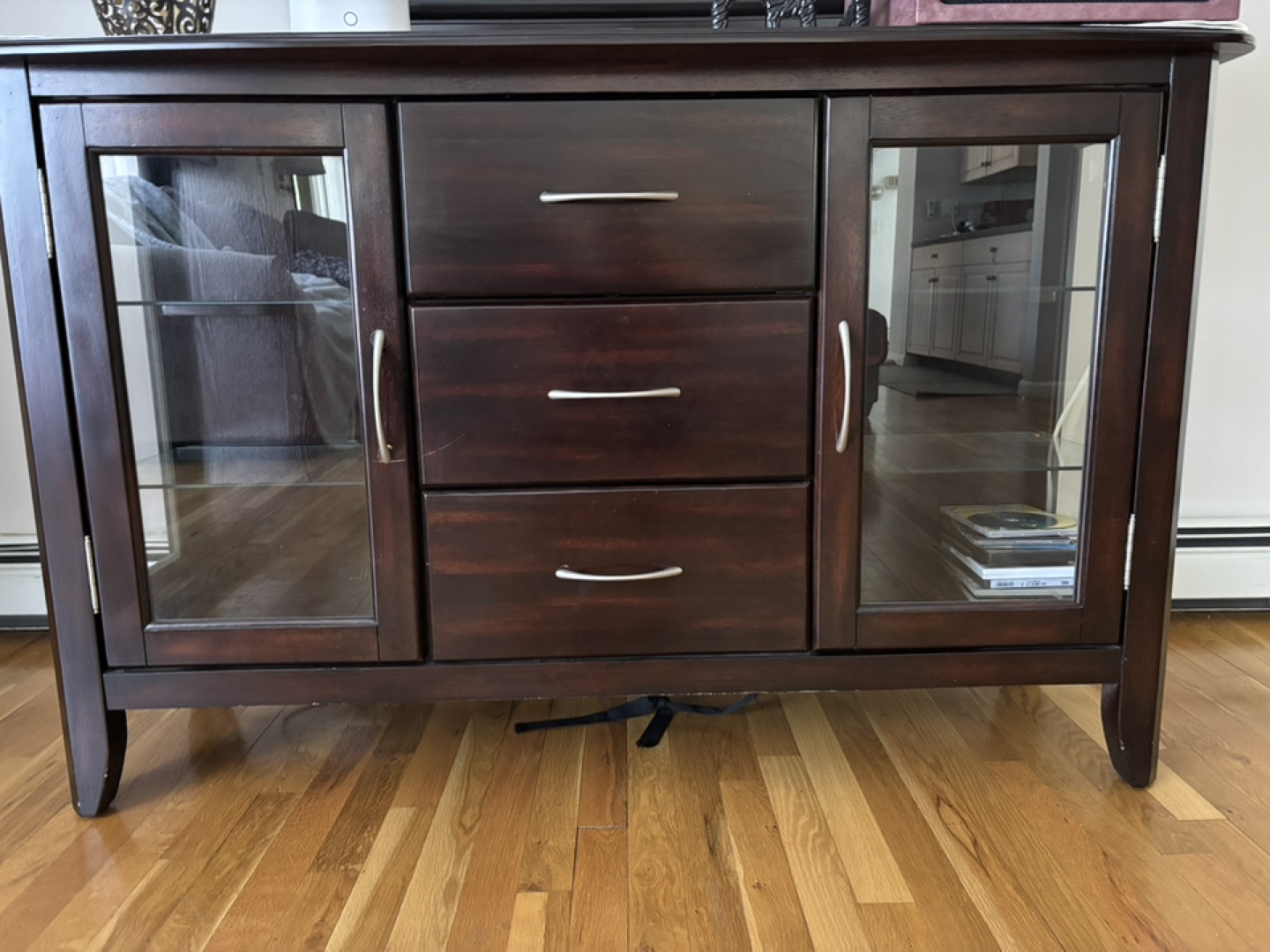 Dark Wood Cabinet with Glass Doors - photo 2