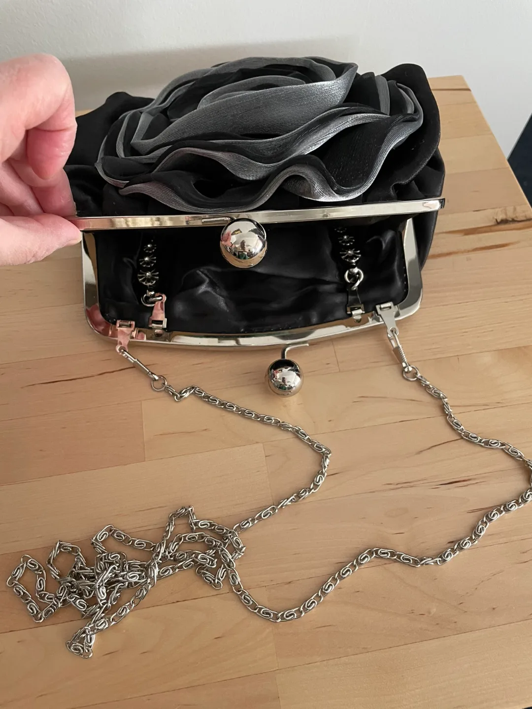 Elegant Black and Silver Rose Clutch image indicator(2)