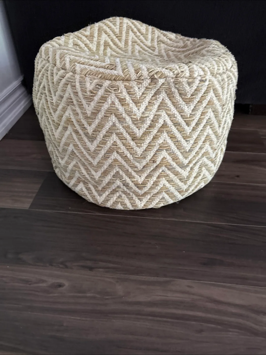 Set of  Two Beige Chevron Poufs Modern chevron pattern image indicator(2)