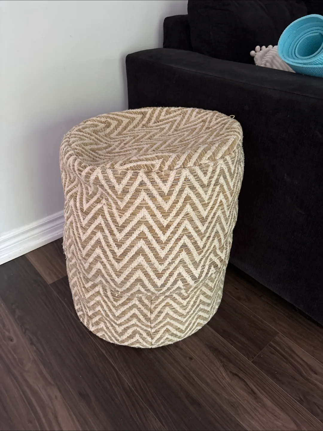 Set of  Two Beige Chevron Poufs Modern chevron pattern image indicator(3)