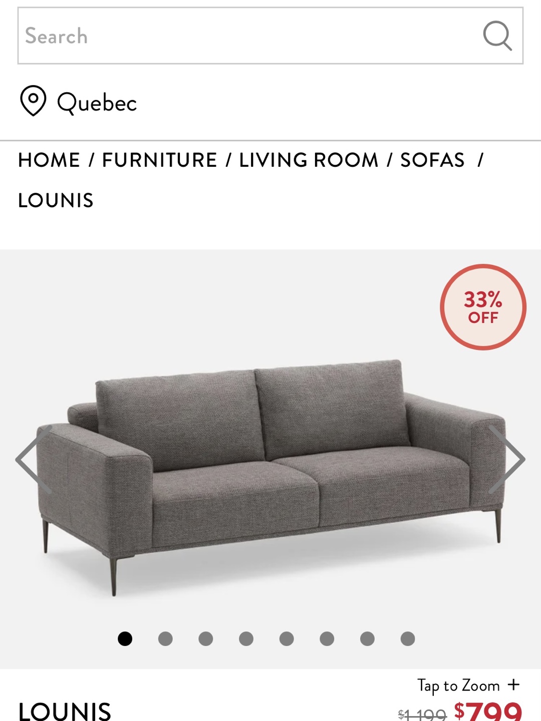Lounis Grey Fabric Sofa