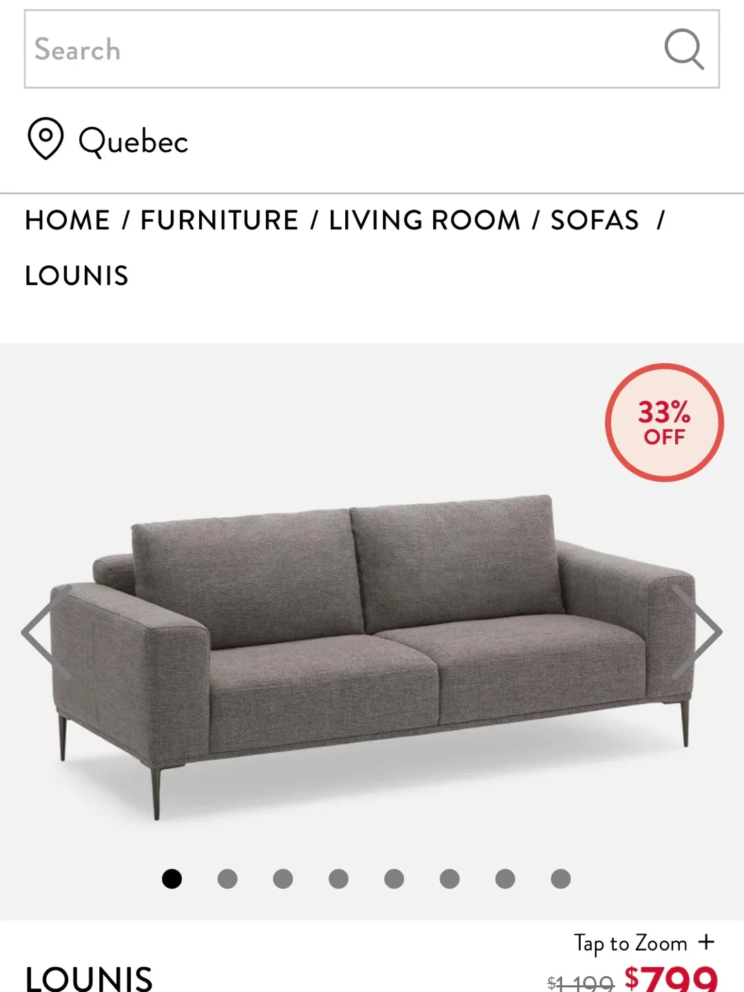 Lounis Grey Fabric Sofa thumbnail
