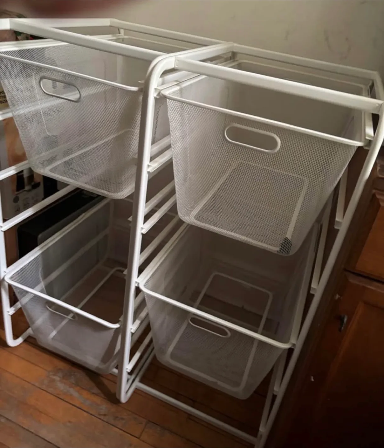 White Metal Storage Organizer with Wire Baskets thumbnail