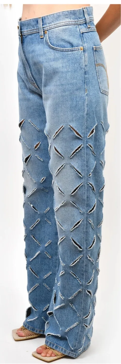 Authentic VERSACE Blue Denim Cut-Out Wide Leg Jeans Size 27 image indicator(3)