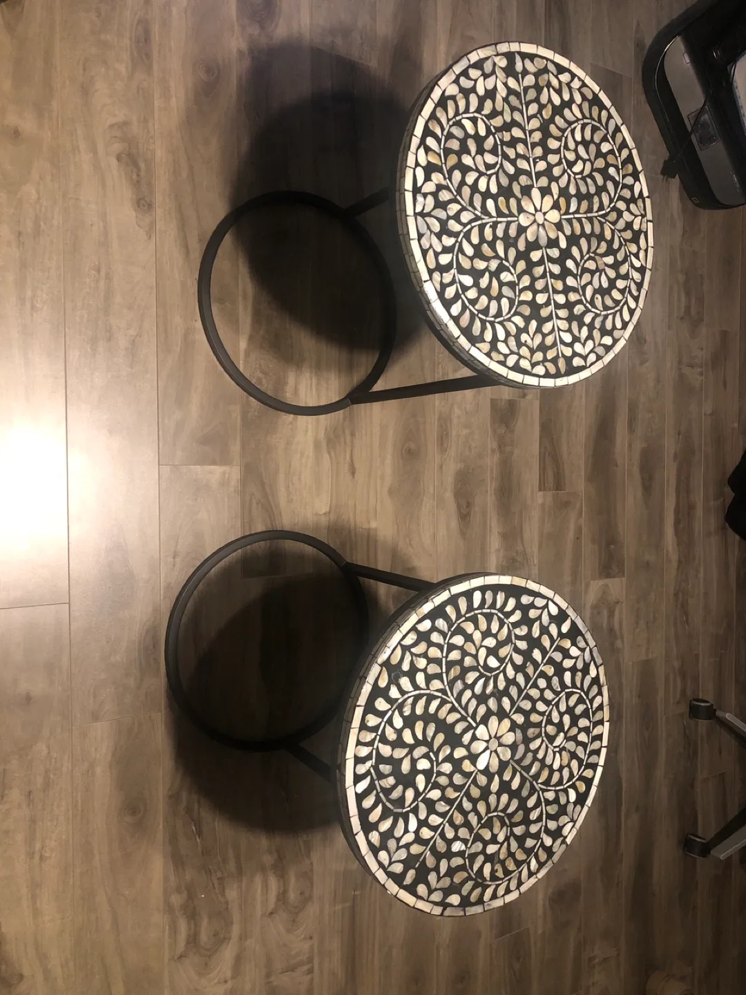 Two-Tiered Round Side Tables with Intricate Shell Design thumbnail
