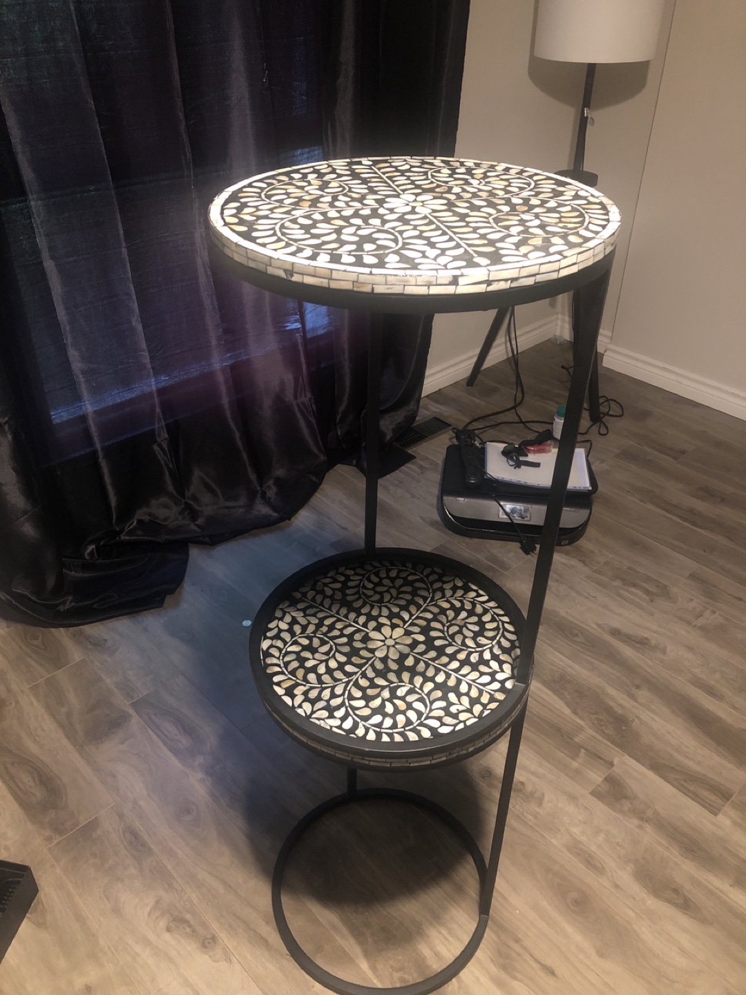 Two-Tiered Round Side Tables with Intricate Shell Design - photo 3
