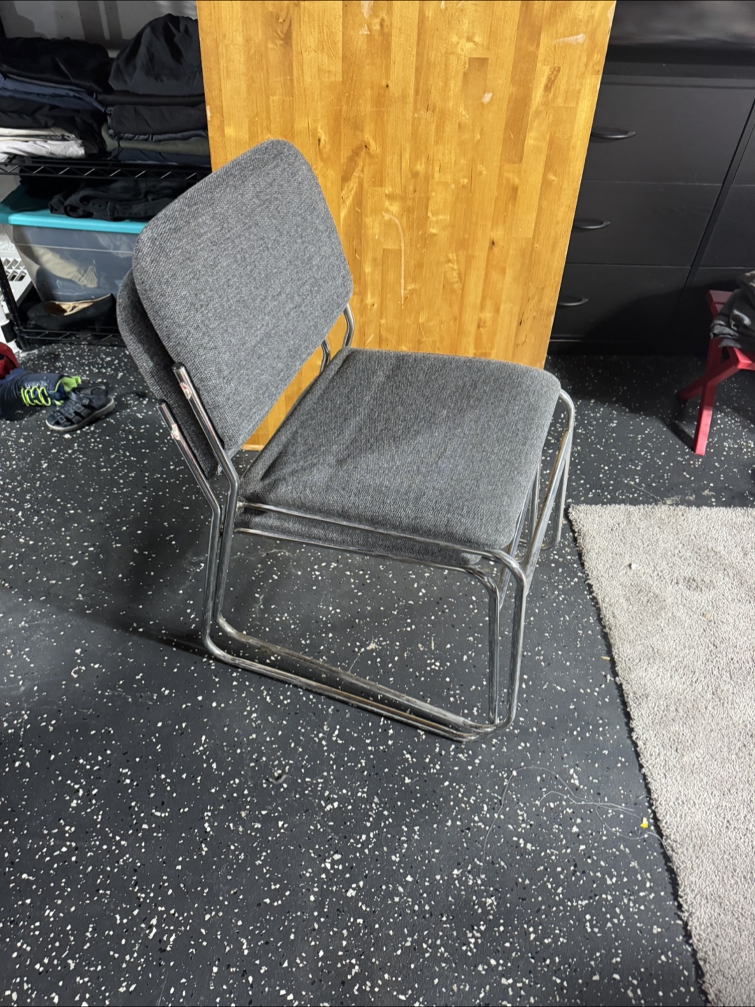 Set of Chrome and Gray Fabric Stacking Chairs - photo 3